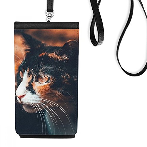 Bourse smartphone en faux cuir marron avec motif chat