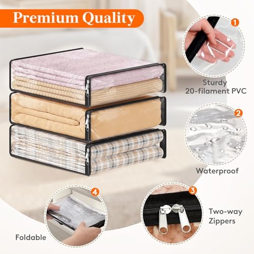 Lifewit 14L Clear Sheet Storage Bags with Zipper 6 Pack, Plastic Sweater Storage Bins for Clothing, Vinyl Foldable Clothes Containers Organizers for Closet, Blankets, Bedding 15.7 x 13.8 x 3.9 Inch - Image 4
