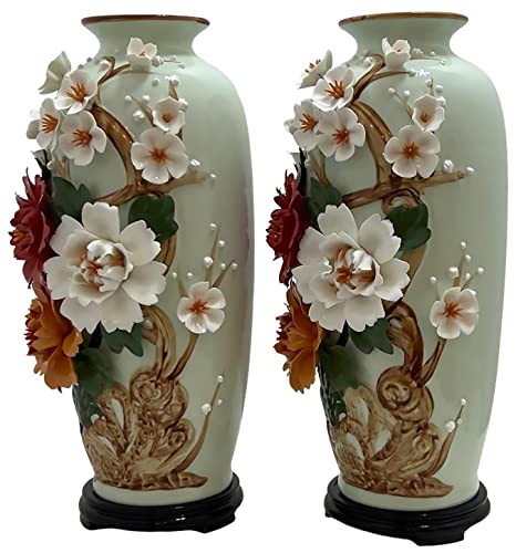 Twin Vase Porcelain 3D Twin Vase Handmade Red And White Flowers Art And Craft Home Décor And Design Pair Of Vases Pieces Of Art Masterpiece (White) #TOP3