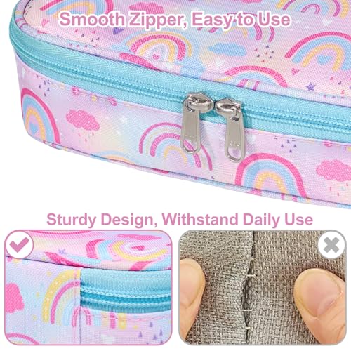 Image of Cute Kids Pencil Case - Girls Pen Pouch Large School Organizer | Pen Bag & Smooth Zipper, Multi-Slot Storage, Mesh Pocket, 900D Water Resistent, Giftable School Supplies, Purple Rainbow