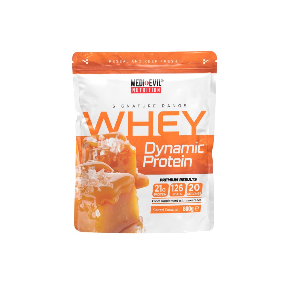 Medi-Evil Nutrition Whey Dynamic Protein, Salted Caramel Flavour, 600g Whey Protein Powder for Muscle Building, Vegetarian | 20 Servings