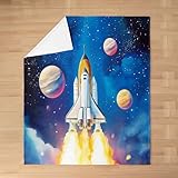 Loussiesd Cobija de felpa con diseño de cohete espacial, cobija de franela para el espacio exterior, doble de 60 x 79 pulgadas, galaxia del universo para todas las estaciones, para sofá, cama