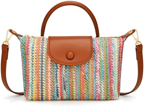 KKXIU Mini Top Handle Purse for Women Small Summer Straw Beach Crossbody Bags for Lady Handbags with Adjustable Shoulder Strap