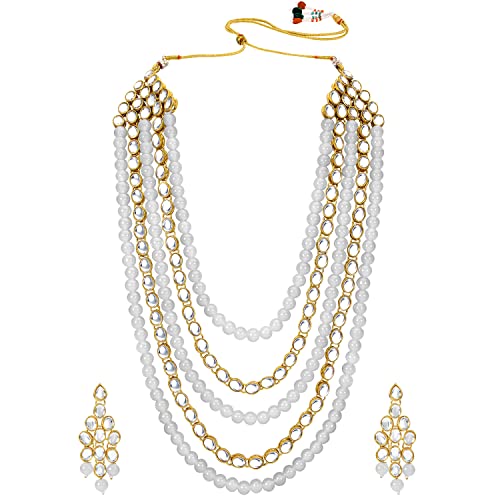 Image of Peora Kundan Faux Pearl Long Necklace & Jewelry Set Gift for Women