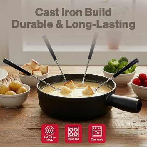 Swissmar Lugano Cast Iron Cheese Fondue Pot Replacement, 1.4 QT / 1.3 L – Compatible with Swissmar Lugano Fondue Sets – Ideal for Melting Cheese, Chocolate, & Caramel – Matte Black - 1