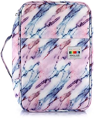 BSTKEY Pencil Case Pencil Wrap for Colored Pencils, Large Capacity 300 Slots Pencil Holder, Pen Pouch, Stationery Organizer Bag, Classic Marble (No Pencils)