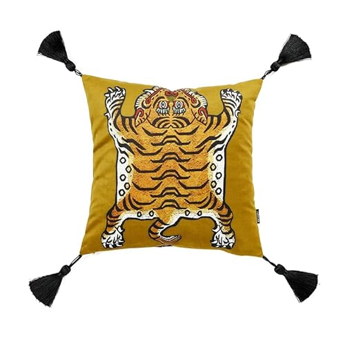 YJLLOVE Funda de Cojines, Cubierta DE Caja Cubierta DE CUBIERTARIO Caso DE ALIMENTACIÓN Plaza DE LA Vintage ARTÍSTICO Tigre TIERGE Tassel Soft Soft TIVET Coussin Sofa Silla Silla
