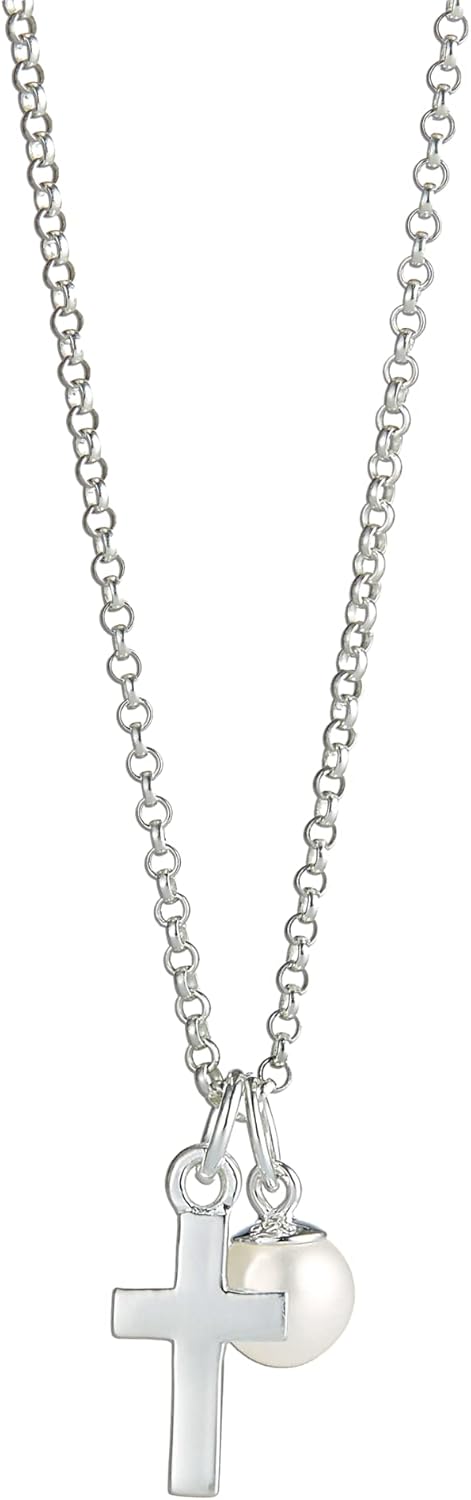 Molly B London 925 Sterling Silver My First Pearl Cross Necklace – Adjustable Children’s Jewelry for First Communion, Baptism, Quinceañera, Flower Girl & Bridesmaid Gift - Adjustable Jewelry
