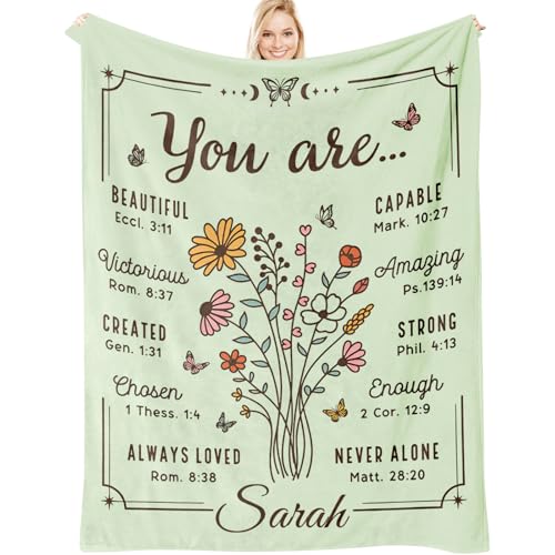 Personalized Christian Gifts for Women, Custom Christian Blanket with Flowers, God Says You Are Floral Inspirational Name Blanket Spiritual Baptism Religious Gifts for Mothers Day, Easter, Graduation