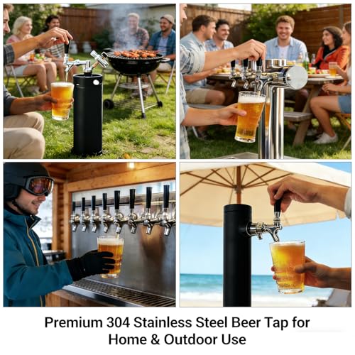 1 Set All 304 Stainless Steel Beer Tap Faucet Kit - Draft Beer Dispenser with Handle, Spout Cover & Cleaning Brush for Kegerator Home Bar (All Stainless Steel Construction) (1)