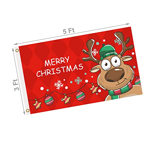 Christmas Flag 3X5 Ft For Outdoors, Double Printed Merry Christmas Flag With Brass Grommets, Cute Reindeer Xmas Flag Banner For Holiday Party Yard Garden Wall Decoration #TOP6