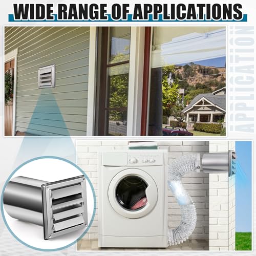 Image of Shimeyao 6 Inch Wall Vent Cover with 8 inch Extended Air Pipe Stainless Steel Dryer Exhaust Vent Cover with Louvre and 4 Screws Wall Mount Exterior for AC Range Hood Kitchen HVAC Air Exhaust, Silver