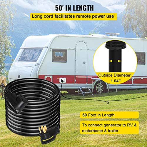 VEVOR 50FT 50Amp RV Extension Cord NEMA N14-50P to N14-50R, 125 / 250V Heavy Duty STW 6/3+ 8/1 RV Power Cord, for EV Charging and RV Trailer Campers by VEVOR - Image 4