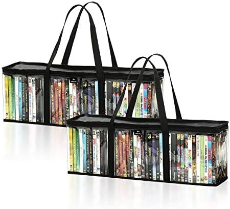 DVD Storage Bags (Set of 2) by Mivi : Transparent DVD & Blu-Ray Storage Cases with Strong Handles Large Capacity Portable DVD Holders Great DVD Storage Solution for Your Movie & Music Collection