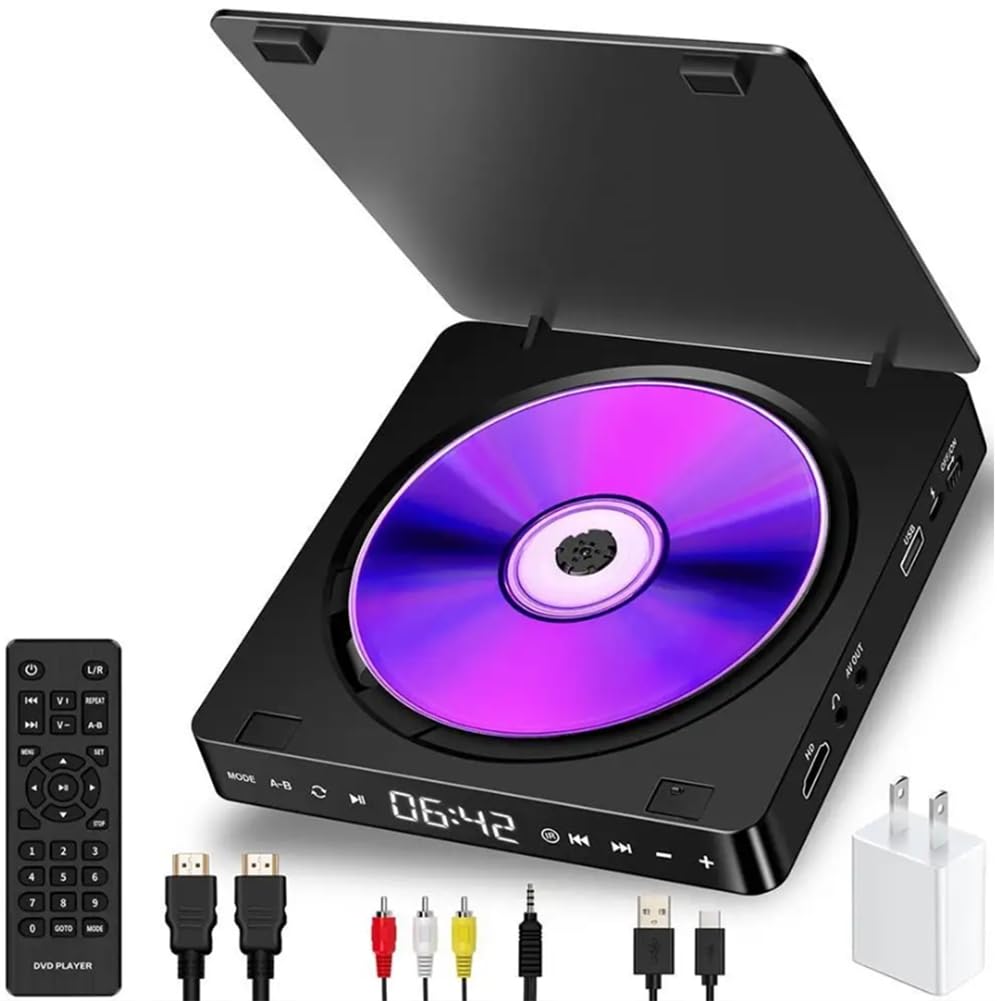 Bloepum Mini CD Player Home DVD/VCD Hd Video DVD Player HiFi Stereo Speakers 1080P Portable DVD Player for TV(US Plug)