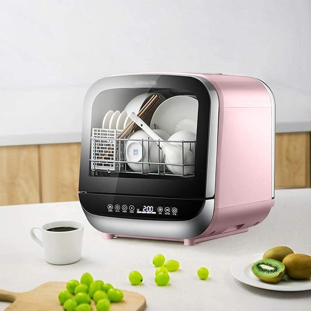 Lave-Vaisselle de Table Compact Mini Lave-Vaisselle avec 4 programmes Lave-Vaisselle de Table Lave-Vaisselle Slimline Consommation d'eau : 5 L (Couleur : Rose, Taille : 37,8 * 41,2 * 42,2 c