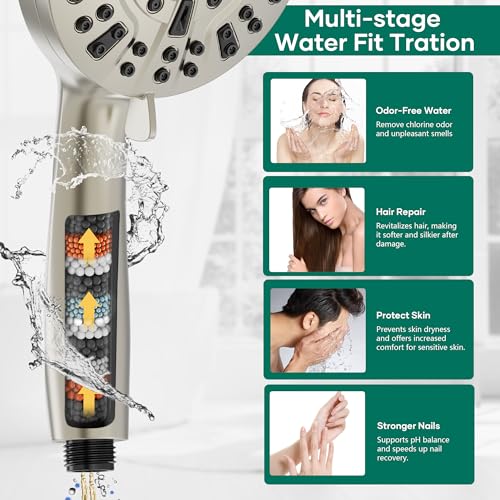 UltrTxenova Shower Head with Handheld Spray Combo,6" High Pressure Rain ShowerHead,5" Dual Double Handheld Shower Head with 10-Mode 78" Hose Brushed Nickel by UltrTxenova - Image 3