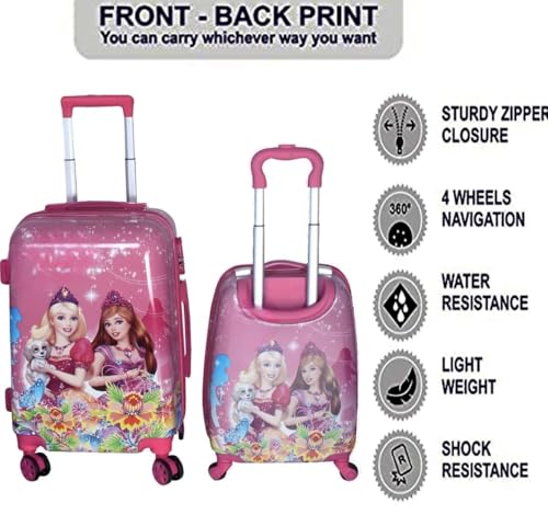 Image of ADSON Abs Kids Trolley 360 Rotating Luggage 360 Degree Wheels 2 Princess Dog Non-Breakable 20 Inch Kids Hardsided Suitcase with 4 Wheels, 360 Degree Wheel Travel Trolley Bag (Pink 2 Girls Princess)