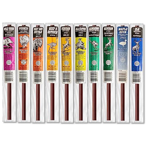 Buffalo Bob's Wild Game Meat Snacks (1Oz Stick, 10 Pack) Exotic Variety Assortment Sampler, Gift For Men/Dad, Stocking Stuffer , Adventure Enthusiast #TOP1