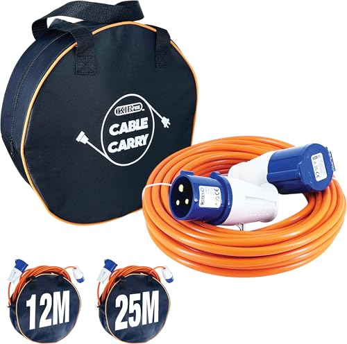 KIRFEE 12M Caravan Hook Up Cable - Caravan Extension Lead With Carry Bag - 240V 16A Camping Electric Hook Up Cable - Ideal For Motorhomes, Caravans and Campervans.