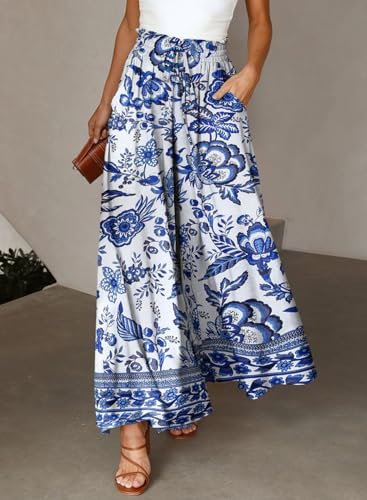 Image of Dokotoo Pants for Women Casual Elastic Waist Wide Leg Pants with Pockets