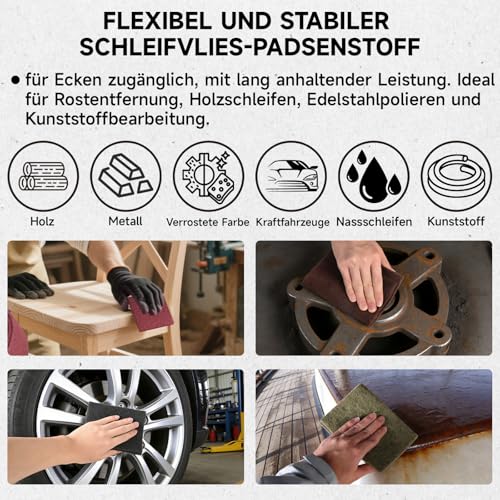 PMIQSA 10er Schleifvlies Pads 150x230mm Set, Schleifvliesmatte 5 Körnung 400/600/800/1000/2500, für Metall Holz Edelstahl SchleifenPolieren, Reinigungsvlies