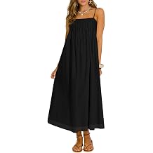 Wenrine Womens Summer Boho Maxi Dresses Spaghetti Straps Chiffon Casual Sundress Beach Vacation Long Dress with Pockets