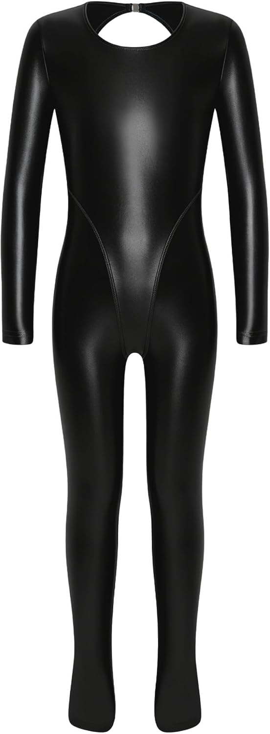 Kids Girls Full Body Unitard One Piece Dance Jumpsuit Shiny Yoga Bodysuit Ballet Practice Catsuit
