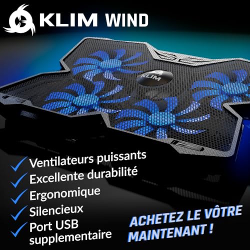KLIM Wind - Refroidisseur Ordinateur Portable - Plus de 500 000 unités vendues + Nouveau Version + Le Plus Puissant + 4 Ventilateurs Silencieux + Refroidisseur PC Portable PS5, PS4 Xbox - Bleu – vue 2
