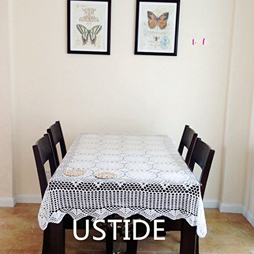 Ustide Shabby Handmade Crochet Tablecloth Rectangle Romantic Table Cover White Lace Design Table Overlays Rectangular 62Inchesx82Inches #TOP3
