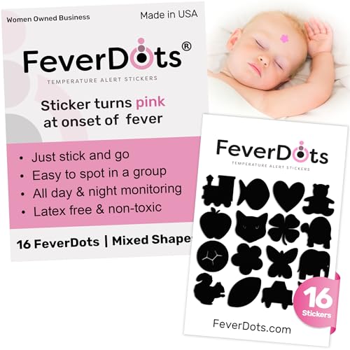 FeverDots (Shapes 16 Count) Fever Alert for Kids & Adults – Turns Pink at 99°F Giving an Early Visual Cue of Elevated Temperature–Easier to Read Than Fever Strips for Forehead.