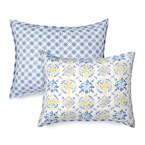 Martha Stewart Candace Quilt Set | 100% Cotton - Cool & Crisp Percale Weave | Soft And Plush|King Size - Multi #TOP3