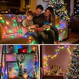 Meision Łańcuch świetlny na zewnątrz, 10 m, 100 diod LED, łańcuch świetlny z 8 trybami pracy, timer, funkcja pamięci, IP44, wodoszczelny, łańcuch świetlny zasilany prądem, na balkon, do ogrodu, na