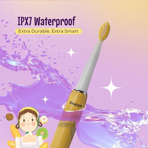 Image of beatXP Jiggle Sonic Electric Toothbrush for Kids with 2 Brush Heads & 3 Cleaning Modes | Rechargeable Electric Toothbrush | 20500 strokes /min with Long Battery Life (Sunny Yellow)