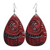 Patrón Tribal Rojo Pendiente De Piel Moda Aretes De Cuero Ligeros Pendientes Colgante Para Aniversario Mujer