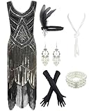 1920s Gatsby Sequin Fringed Paisley Flapper Dress with 20s Accessories Set