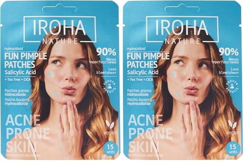 IROHA NATURE - Parches Granos FUN (Corazones/Estrellas) | Cosmética Coreana con Ácido Salicílico, Árbol de Té y Centella Asiática | Atenúa Imperfecciones en 8 Horas | 15 Unidades (Paquete de 2)
