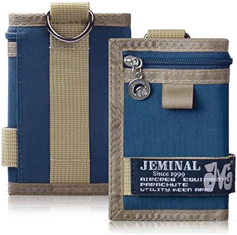 JEMINAL Trifold Canvas Outdoor Sports Wallet for Boys - Keychain Wallet for Women and Mens - Blue