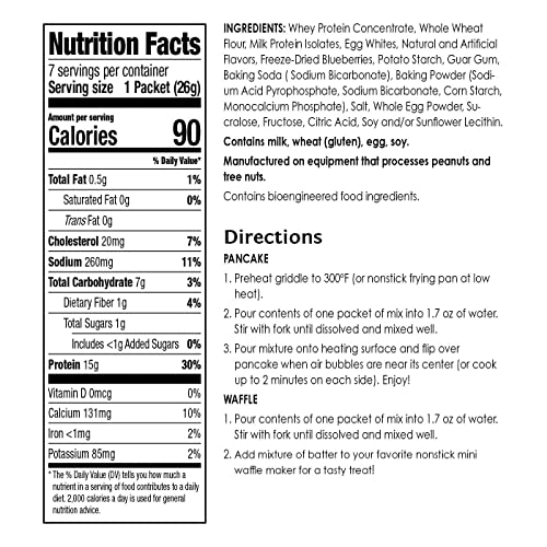 Bariwise Protein Pancake & Waffle Mix, Blueberry, 90 Calories, 15G Protein, 1G Sugar (7Ct) #TOP1