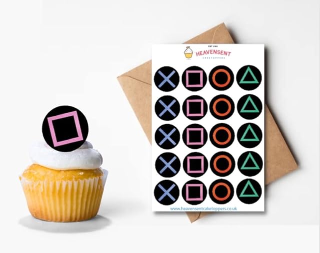 40x Pre-cut Play Station Buttons PS Controller Edible Thick Wafer Card Standing Cupcake Toppers Birthday Party Cake Decorations