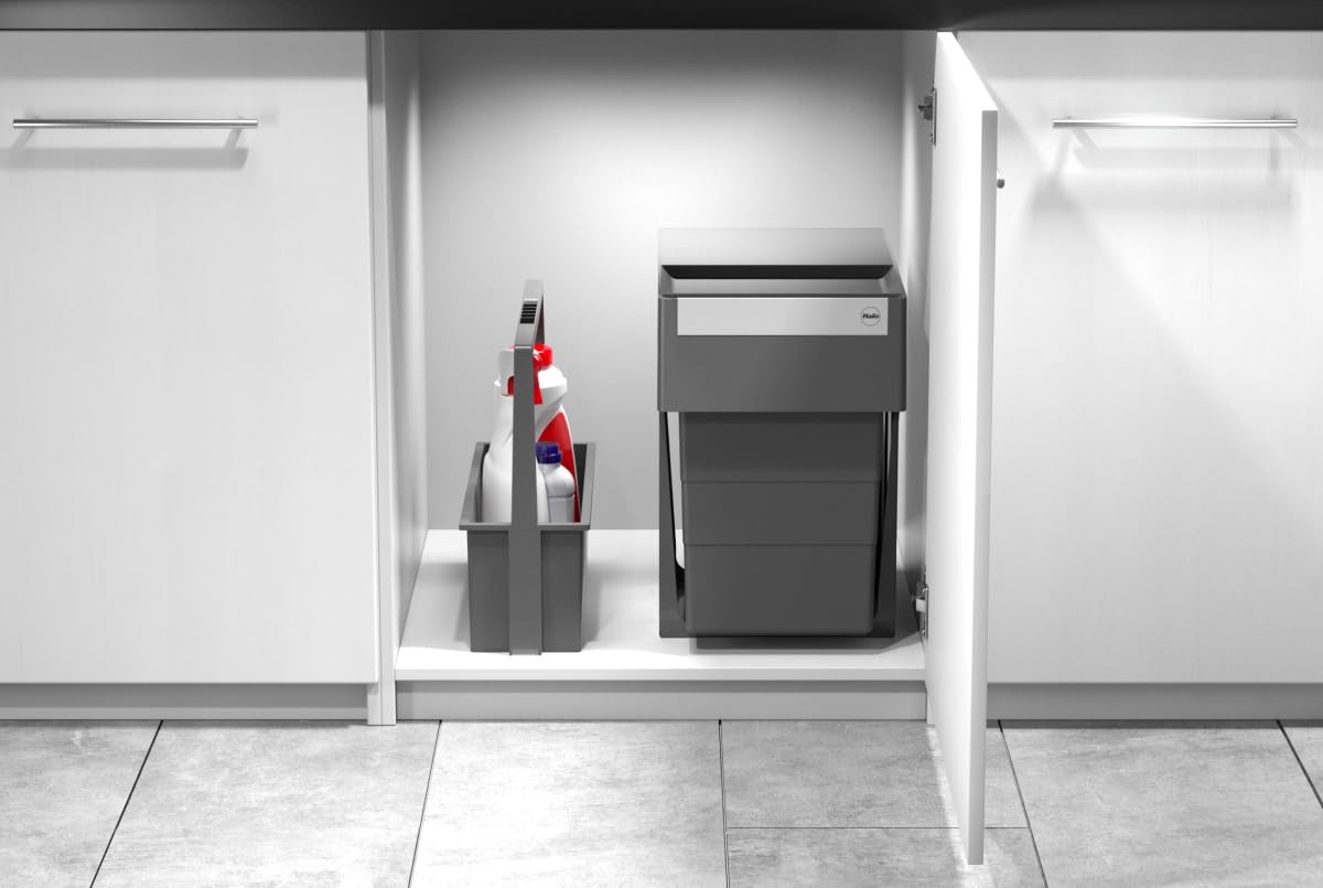 Hailo Abfallsammler 3666903 | Einbau-Mülleimer mit 2x 13L Abfalltrennung | Mülltrennsystem mit einem beliebig nutzbaren Biodeckel | Tandem-Auszug für Küchenschrank | Platzsparendes Abfallsystem