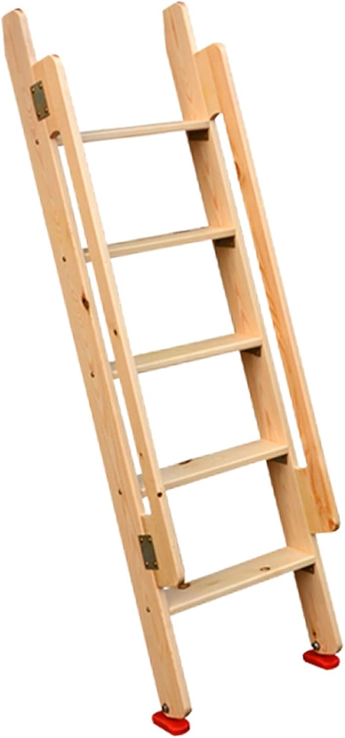 Bed Ladder Adjustable Natural Wooden Bed Ladder,College Dorm Bunk Bed Home Loft Stand Step Ladder,RV Bunk Ladder with Safety Handrail & Hook Retainer (Color:Natural,Size:44c