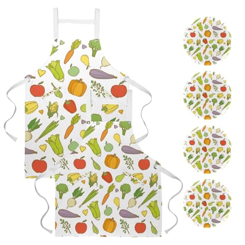 Tablier de cuisine anti-taches imprimé légumes mûrs avec 4 broches