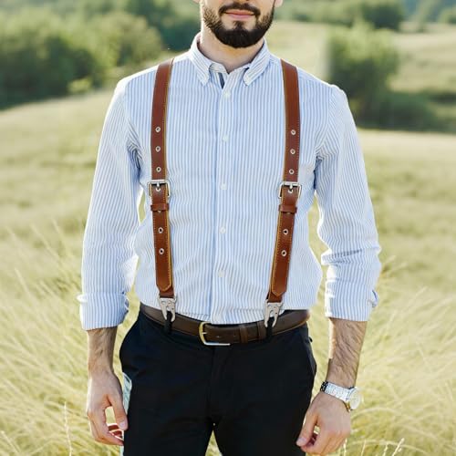 Image of Ringsun Genuine Leather Suspenders for Men, Y Design Hidden Suspenders Under Clothes, Adjustable Accessories for Men