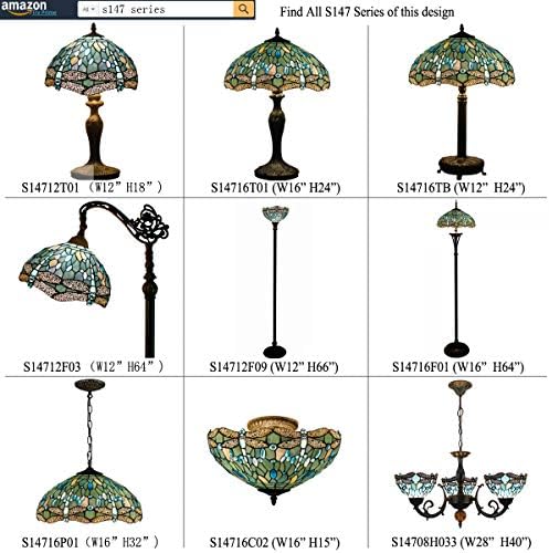 WERFACTORY Tiffany Floor Lamp Sea Blue Stained Glass Dragonfly Light 12X12X66 Inches Pole Torchiere Standing Corner Torch Uplight Decor Bedroom Living Room Home Office S147 Series