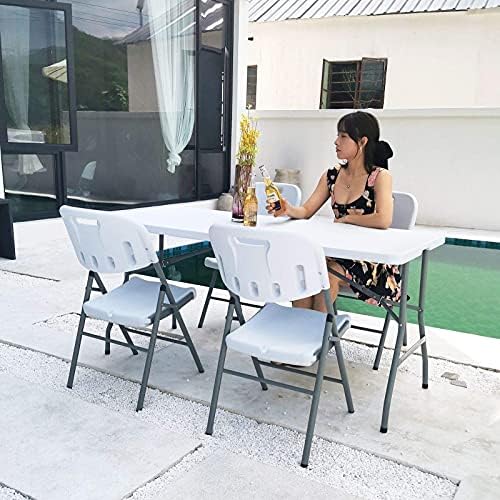 5ft Folding Table Plastic Trestle Heavy Duty for Garden Camping BBQ Dining Picnic Patio Party Catering Buffet White with Carrying Handle