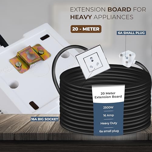 Image of Extension Board Heavy Duty Multi Socket 15A /16A /20A (2500 Watts 6A Small Plug, 20 Meter)