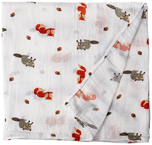 Lulujo Baby 100% Cotton Muslin Swaddle Blanket, 47 x 47-Inches, Forest Friends