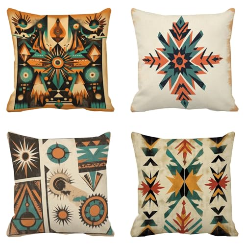 Housse coussin 50x50cm rétro bohême (set de 4) en tissu super doux