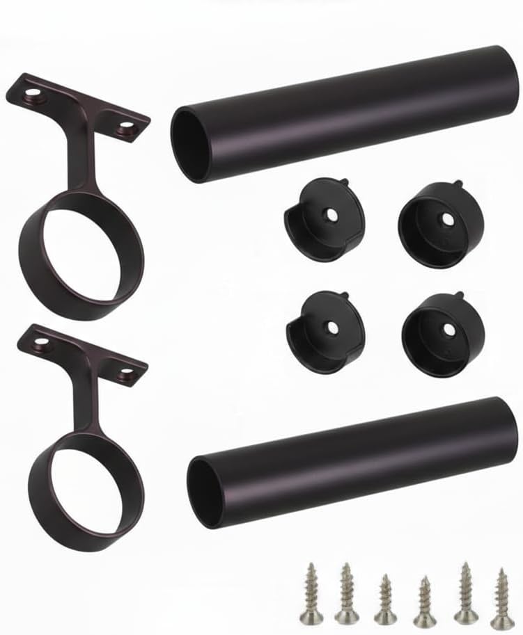 2-Case Pack 96-inches Long Round Wardrobe Closet Rods with End Caps and Center Supports (Matte Brass)